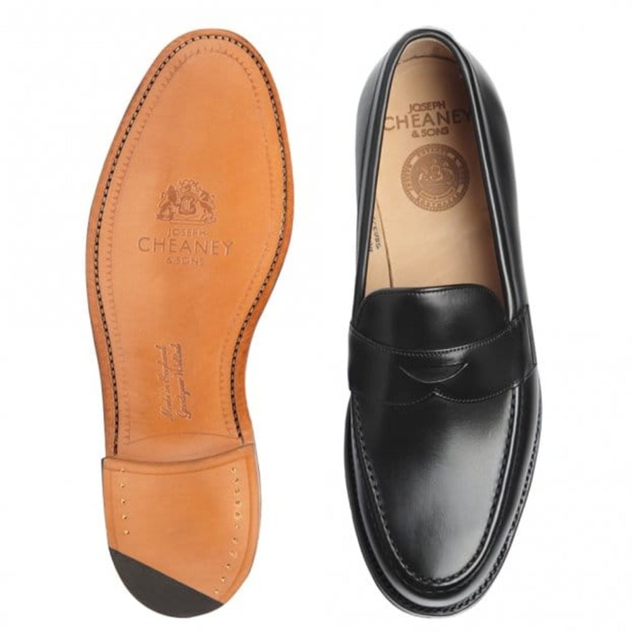 Men Cheaney Loafers | Hudson Penny Loafer In Black Calf Leather ...